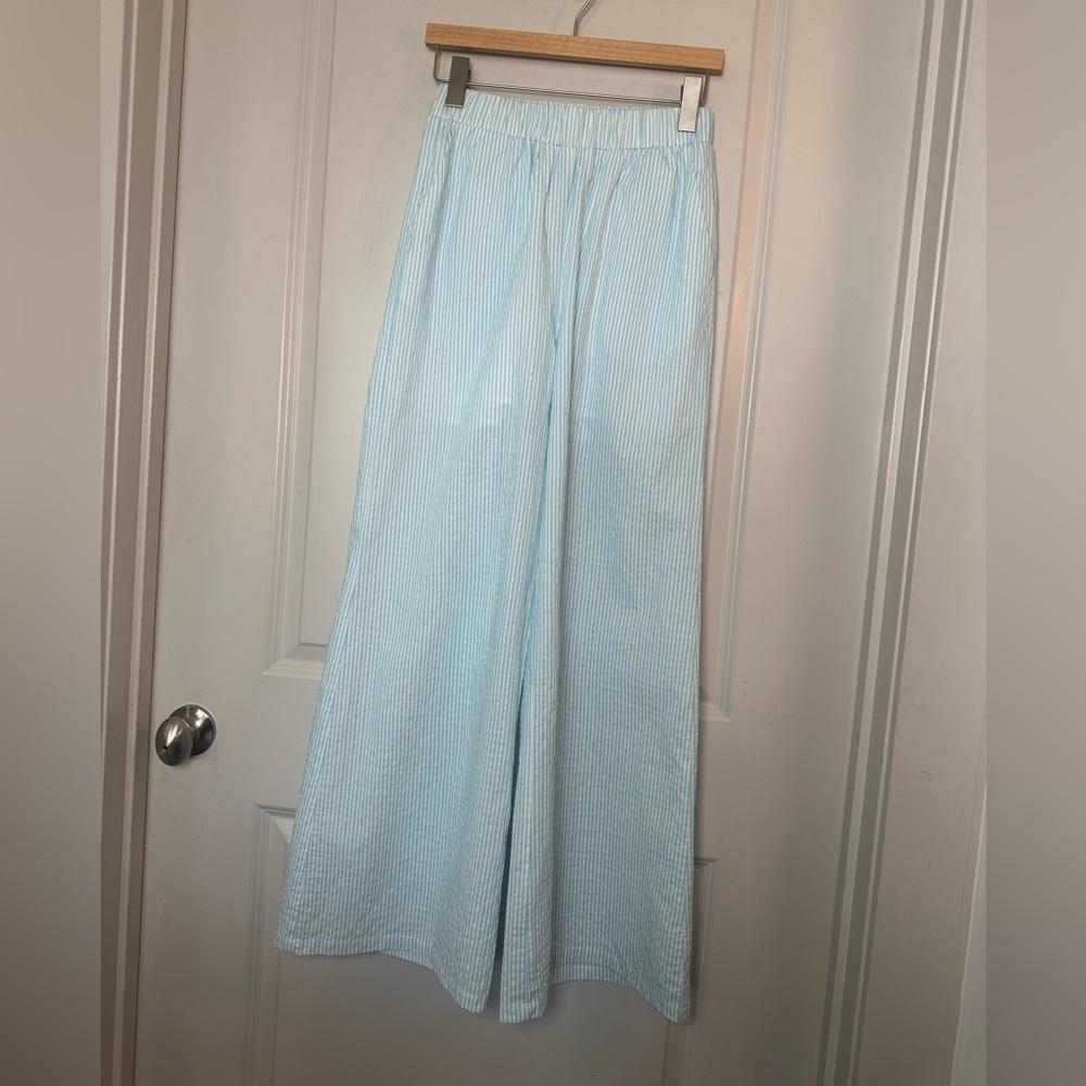 NEW Fisherman’s Daughter Blue &White Striped Cotton Wide Leg Lightweight Pants,S